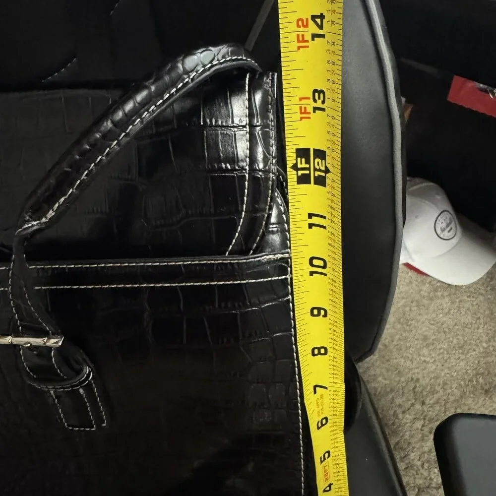 Liz Claiborne Tote Bag Womens Large Black Faux Croc Embossed Purse Satchel Work - Picture 10 of 10